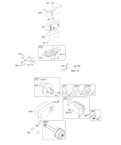 Air Cleaner, Muffler, Deflecto Diagram and Parts List for 28B706-1030-XX  Briggs and Stratton Engine